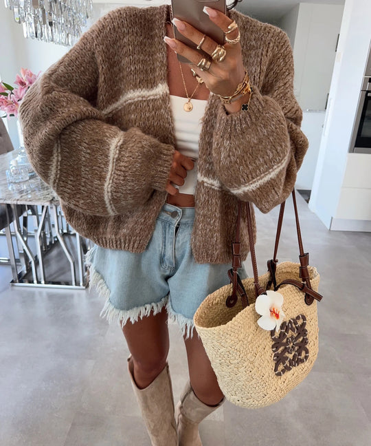 Damen Grobstrickjacke mit lässigem Schnitt und modischem Streifenmuster R&B