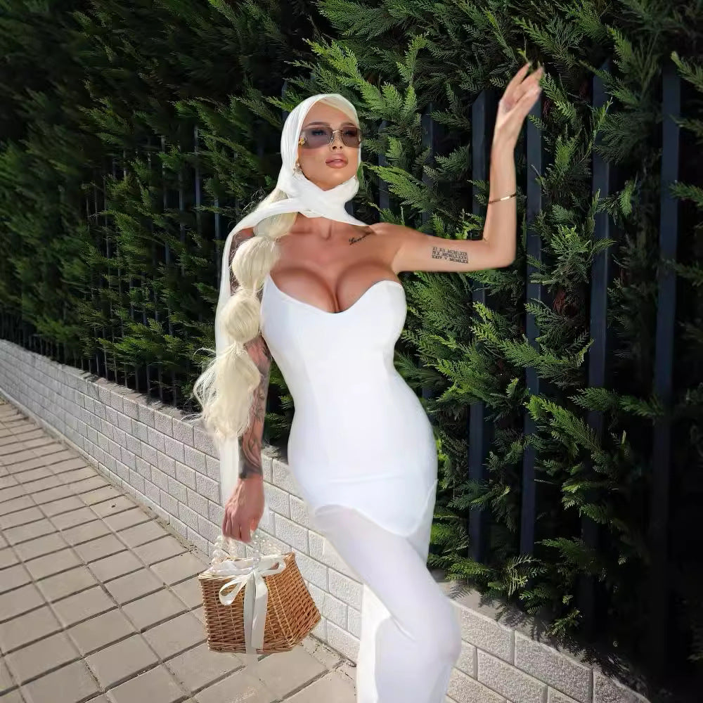Damen Maxikleid mit asymmetrischem Ausschnitt und figurbetontem Schnitt R&B