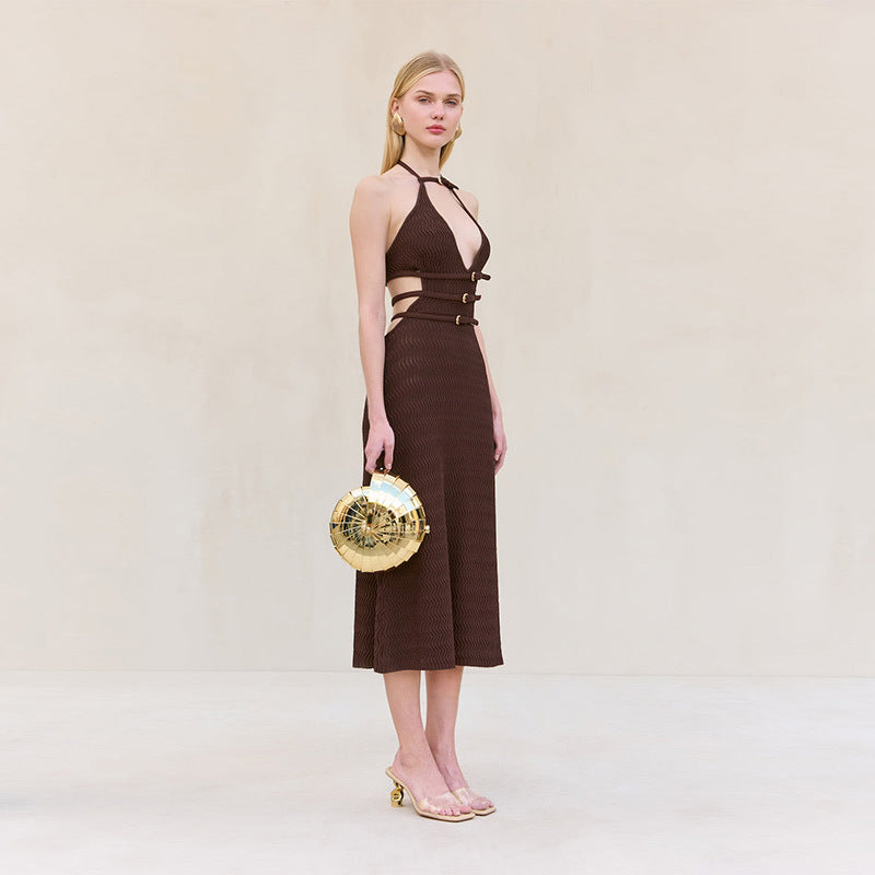 Damen Midikleid mit verstellbarem Halterneck und eleganten Details R&B