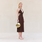 Damen Midikleid mit verstellbarem Halterneck und eleganten Details