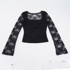 Damen Elegantes Langarmshirt mit Spitze und Knopfdetails R&B