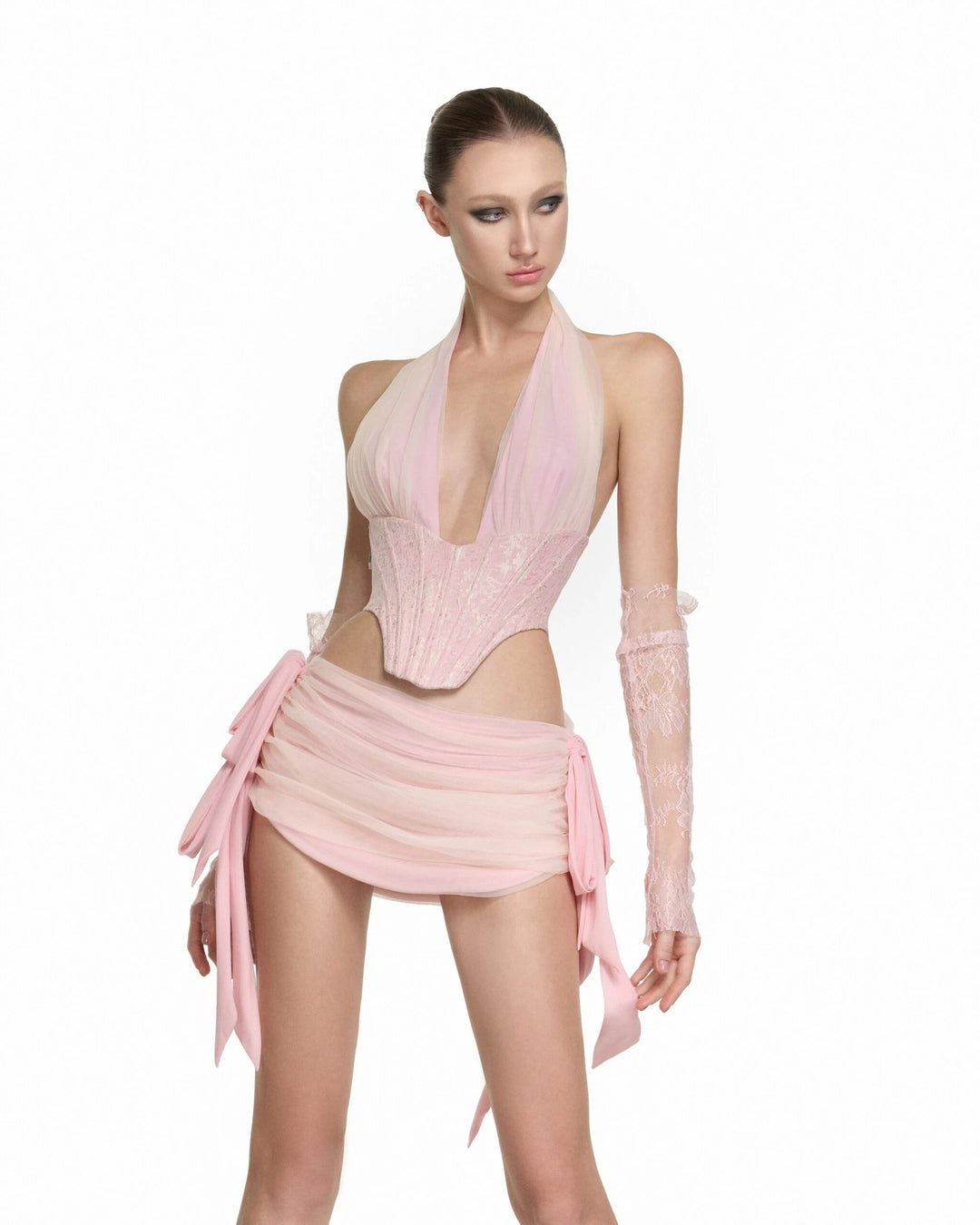 Damen Couture Bodysuit mit drapiertem Rock R&B