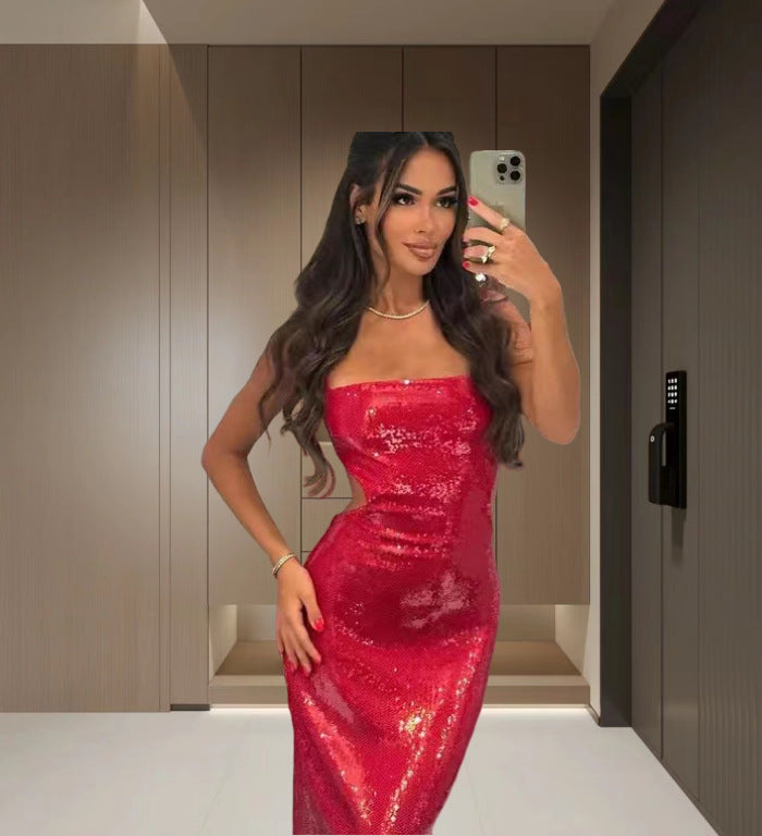 Damen Glitzerndes Maxikleid mit schmalem Schnitt und schimmernden Pailletten R&B