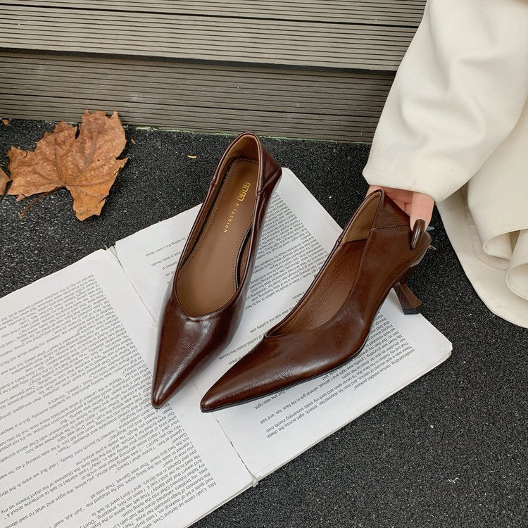 Damen elegante Slingback-Pumps mit spitzem Design und modischem Blockabsatz R&B