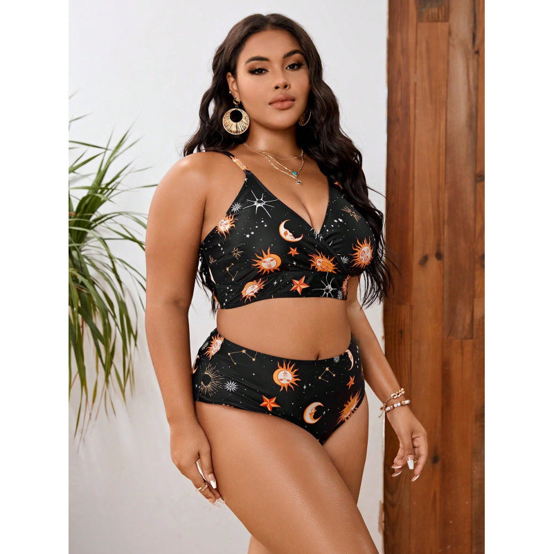 Damen Triangel-Bikini mit gR&Bundenem Oberteil und verspieltem Sternenmuster R&B