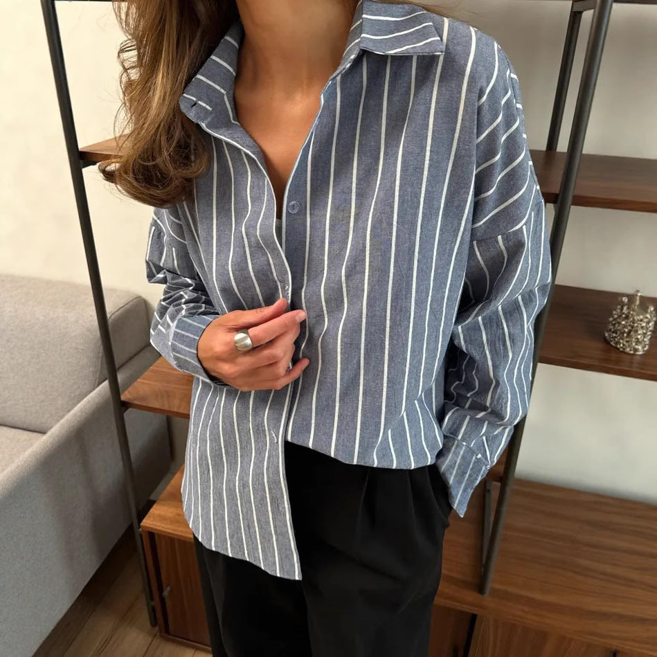 Damen lässige Baumwollbluse mit gestreiftem Design und lockerer Passform
