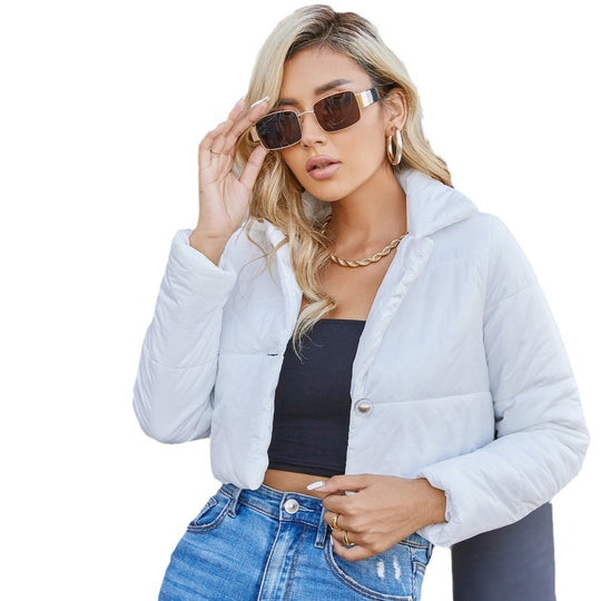 Damen modische glänzende Kurzjacke mit Kragen R&B