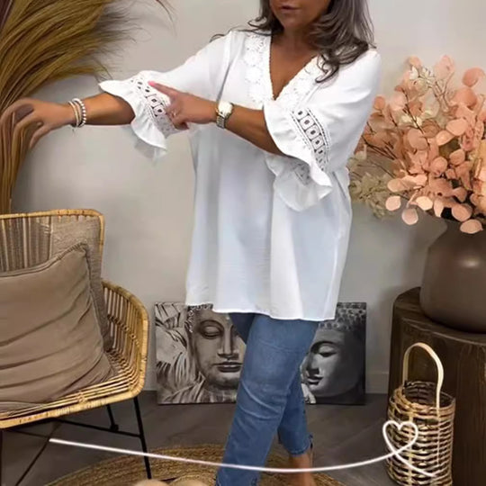 Damen Blusenshirt mit eleganten Spitzenakzenten und weitem Schnitt Heidi-Mode