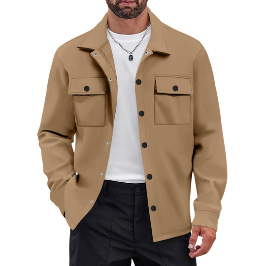 Herren nan arbeitsinspirierte Hemdjacke mit Druckknopfleiste, aufgesetzten Brusttaschen und kastiger Passform R&B
