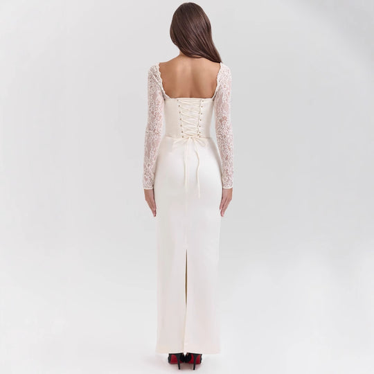 Damen Elegantes hochgeschlossenes Abendkleid mit Spitze und taillierter Silhouette R&B