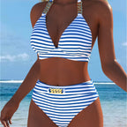Damen Bikini mit luxuriösem Marmormuster und edlen Details R&B