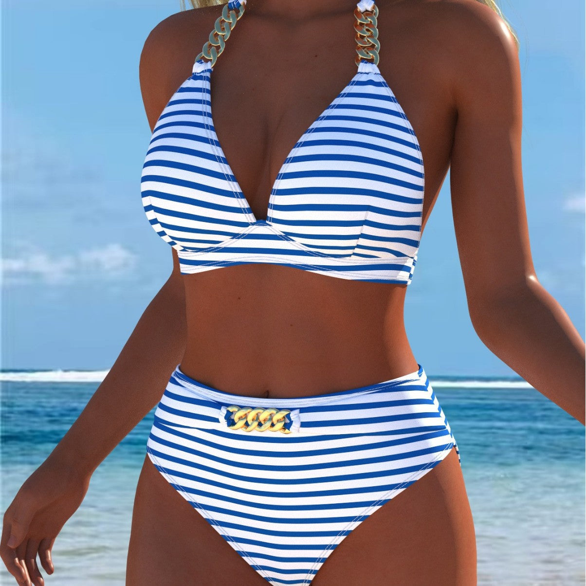Damen Bikini mit luxuriösem Marmormuster und edlen Details R&B