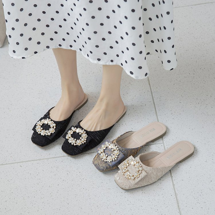 Damen elegante Mules mit Schmuckdetails R&B