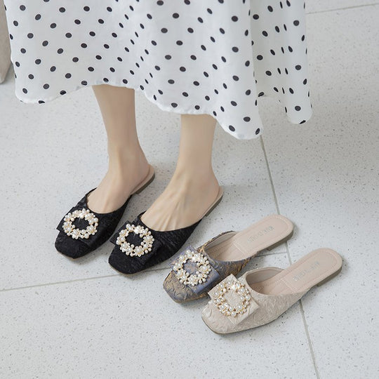 Damen elegante Mules mit Schmuckdetails R&B