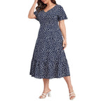 Damen Midi-Kleid mit fließendem Schnitt und verspieltem Muster R&B