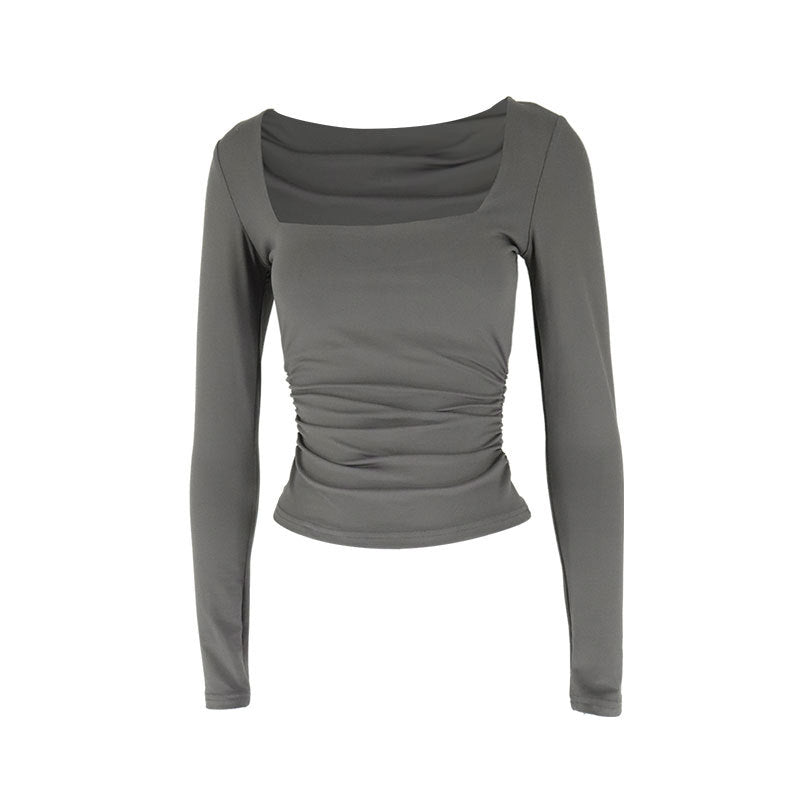 Damen Langarmshirt mit raffiniertem Raffungseffekt und eckigem Ausschnitt R&B