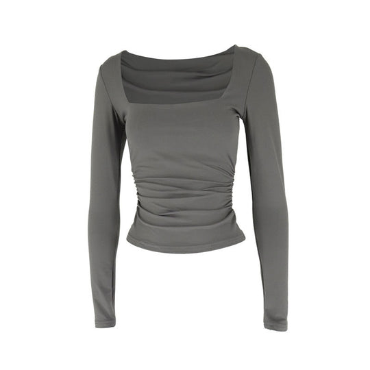 Damen Langarmshirt mit raffiniertem Raffungseffekt und eckigem Ausschnitt R&B