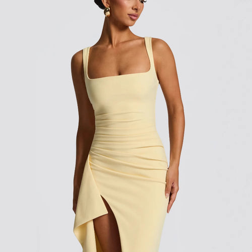 Damen Figurbetontes Jerseyabendkleid mit asymmetrischem Schlitz und Spaghetti-Trägern R&B