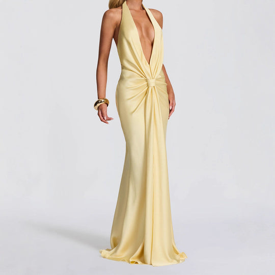 Damen Elegantes Maxi-Kleid mit tiefem V-Ausschnitt und drapierten Details R&B