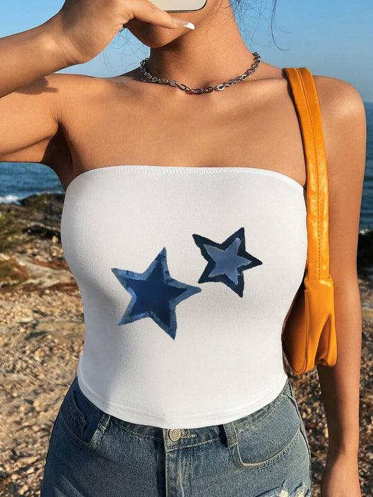 Damen Bandeau-Top mit maritimen Motiv und elastischem Material R&B