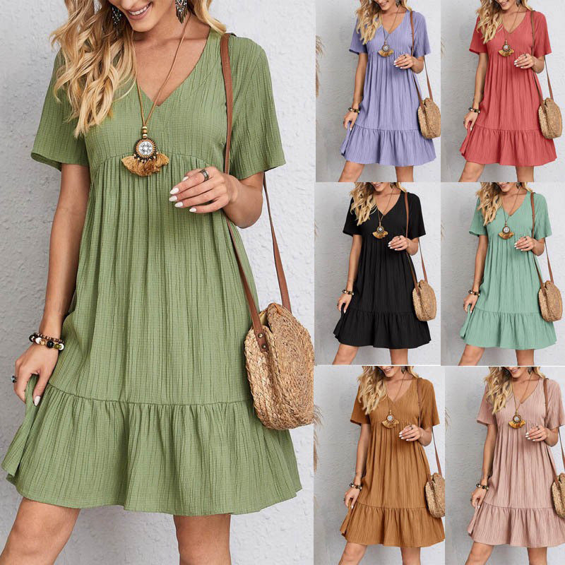 Damen V-Ausschnitt Faltenkleid mit Volant-Details