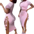 Damen elegantes Midi-Kleid mit verspielten Cut-Outs und dekorativen Fransen R&B