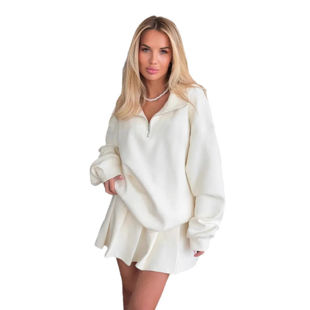 Damen sportlicher Pullover mit Kordelzug und Reißverschluss