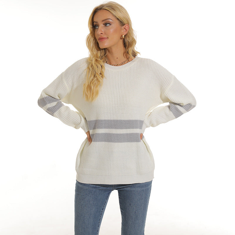 Damen lässiger Pullover mit modischem Streifenmuster R&B