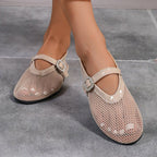 Damen atmungsaktive Ballerinas mit modischem Lochmuster und komfortablem Riemen R&B