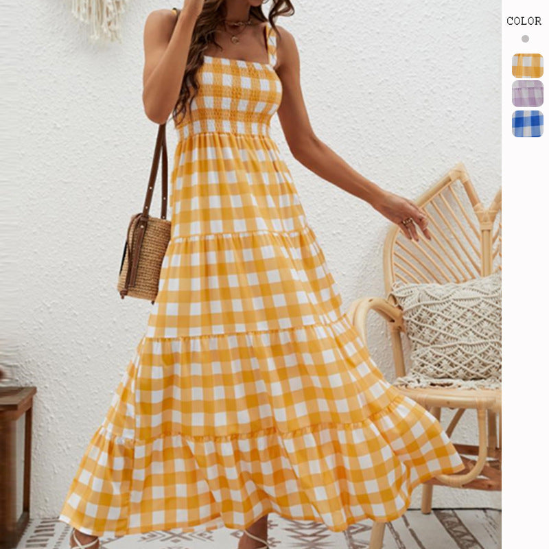 Damen Boho-Langkleid mit luftigen Rüschendetails und schmalen Spaghettiträgern R&B