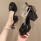 Damen elegante Plateau-Pumps mit Perlen-Detail R&B