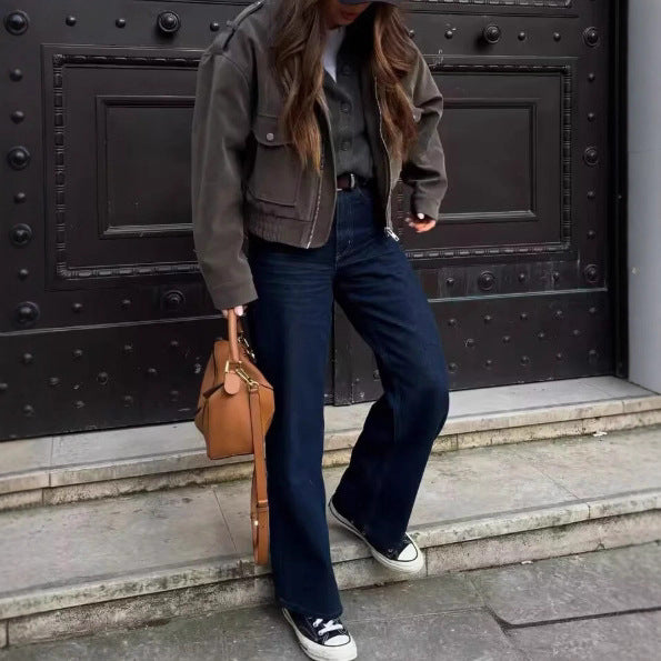 Damen trendige Oversized-Cordjacke mit praktischen Taschen und modischen Schulterdetails R&B