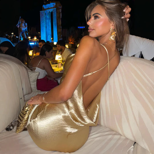 Damen Glamouröses Abendkleid mit schimmerndem Satin und spaghettiträgern R&B