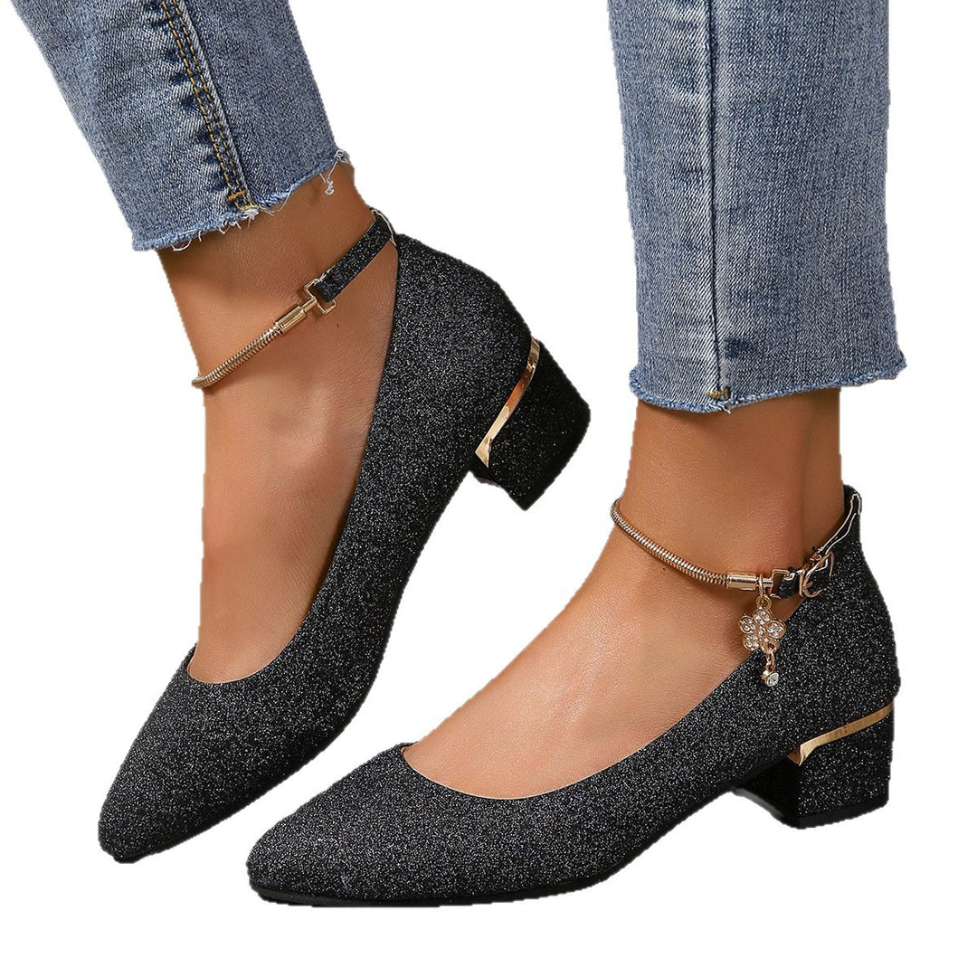 Damen elegante Glitzer-Pumps mit komfortablem Blockabsatz R&B