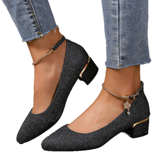 Damen elegante Glitzer-Pumps mit komfortablem Blockabsatz R&B