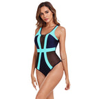 Damen Einteiliger Badeanzug mit modischen Mesh-Einsätzen und sportlichem Design R&B