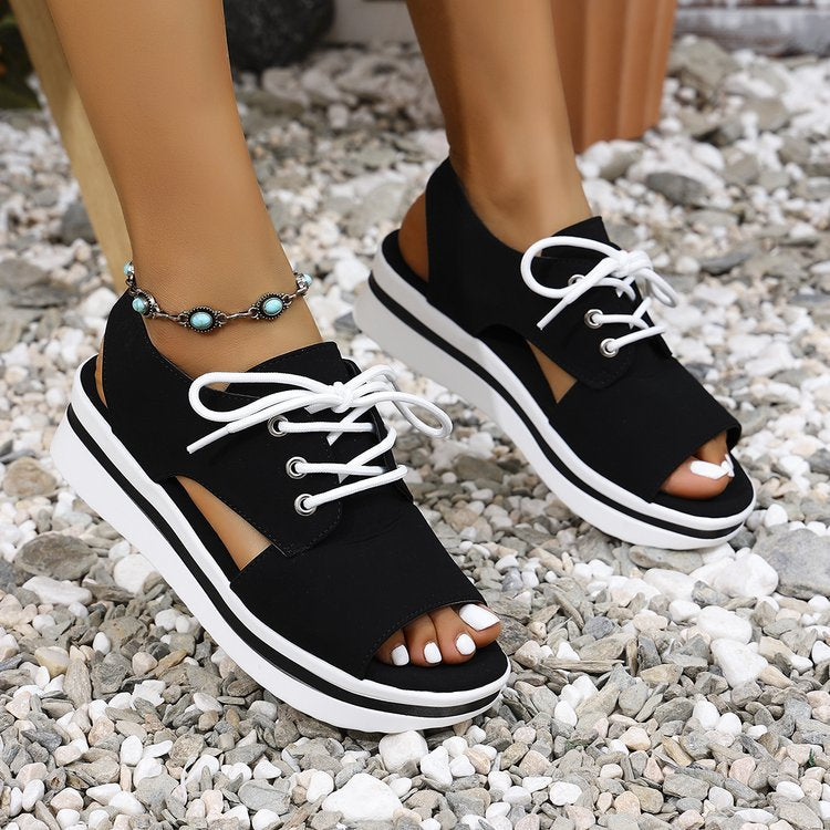 Damen Sneaker-Sandalen mit offener Zehenpartie und elastischem Schnürdesign R&B