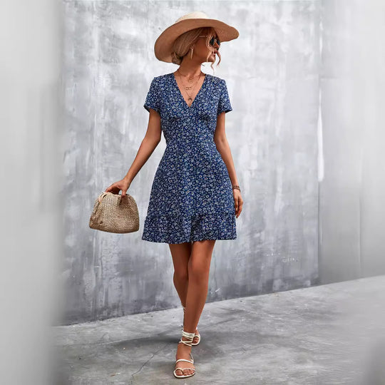 Damen Sommerliches Minikleid mit floralem Design und verspieltem Saum R&B