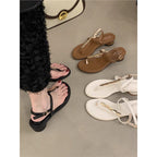 Damen elegante Riemchen-Sandalen mit goldenen Akzenten R&B