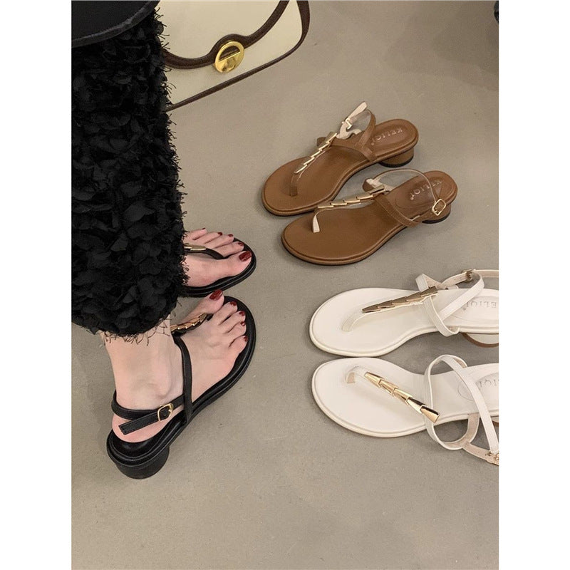 Damen elegante Riemchen-Sandalen mit goldenen Akzenten R&B