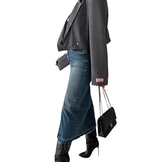 Damen Jeansrock mit hohem Schlitz im modernen Used-Look R&B