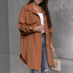Damen Oversize-Chic Hemdenjacke mit Taschen und Knopfdetails
