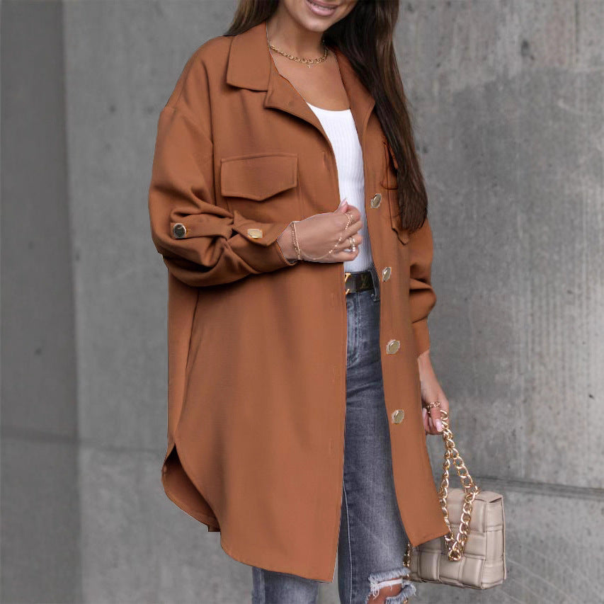 Damen Oversize-Chic Hemdenjacke mit Taschen und Knopfdetails