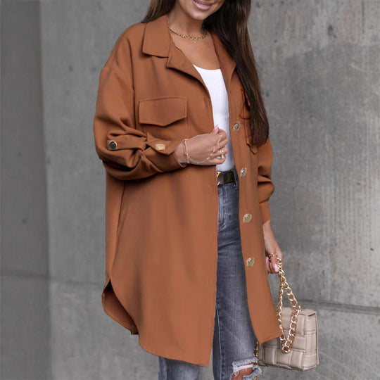 Damen Oversize-Chic Hemdenjacke mit Taschen und Knopfdetails R&B