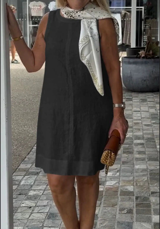 Damen Sommerkleid aus leichtem Leinenstoff mit modischem Halstuch R&B
