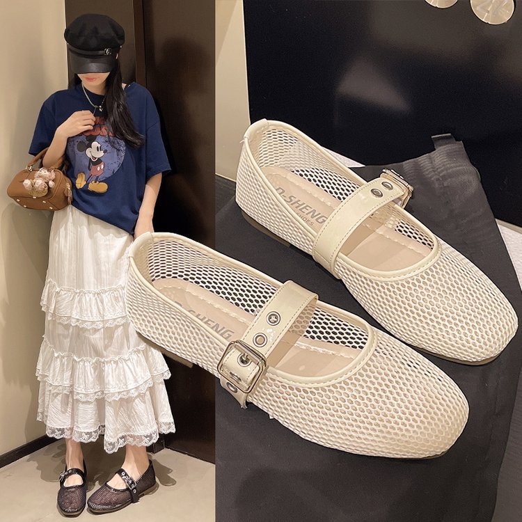 Damen Vintage Ballerinas mit dekorativem Schnallenverschluss