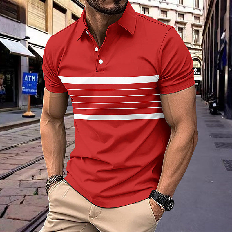 Herren Polohemd mit sportlichem Streifenmuster und klassischem Kragen R&B