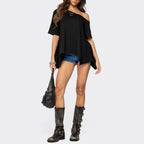 Damen Weit geschnittenes Off-Shoulder T-Shirt R&B
