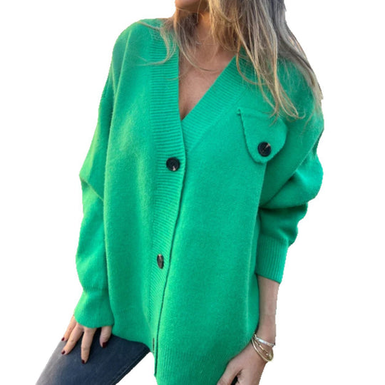 Damen lockerer Strickcardigan mit asymmetrischem Schnitt und Knopfdetails R&B