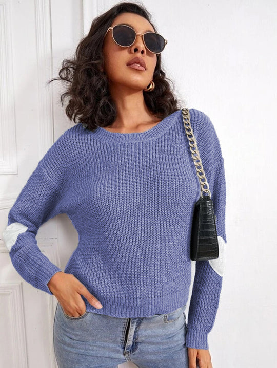 Damen Modischer Strickpullover mit kontrastierenden Ärmelakzenten R&B